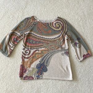 Chico’s Printed Scoop-Neck Pullover Sweater 3/4 Length Sleeves